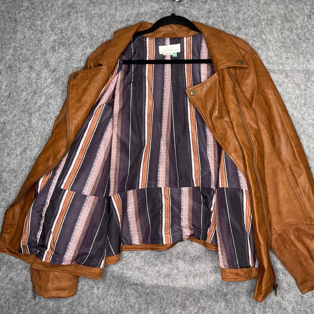 ANTHROPOLOGIE Robyn Faux Leather Moto Jacket Suede Cognac Tan Brown Sz 3X - Picture 10 of 12